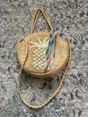 Spartina 449 Round Straw Pineapple Shoulder Bag With Scarf